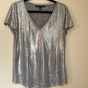White House Black Market Silver Foil Tee size M, EUC